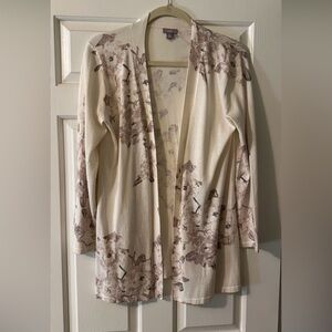 J. Jill Beige Floral Silk/Cardigan Open Cardigan Size S